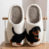 Zapatillas De Invierno Para Mujer Con Dibujo Animado De Perro Negro Pequeño Zapatos Suaves Y Cálidos Para El Hogar Y Dormitorio - details 4