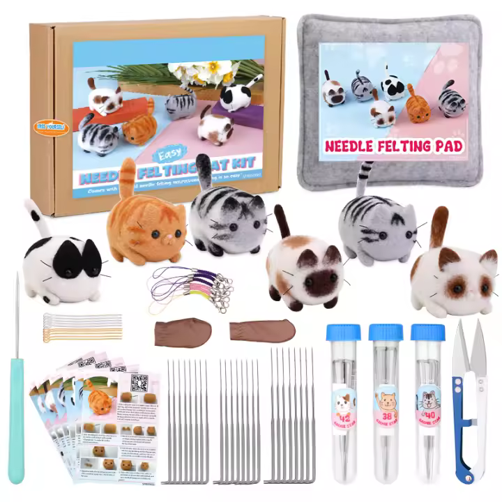 KRABALL Kit De Felteado Para Niños Con Material De Lana De Gato Animal Bonito Para Muñecas Hecho a Mano DIY Regalo Para Niños - 1