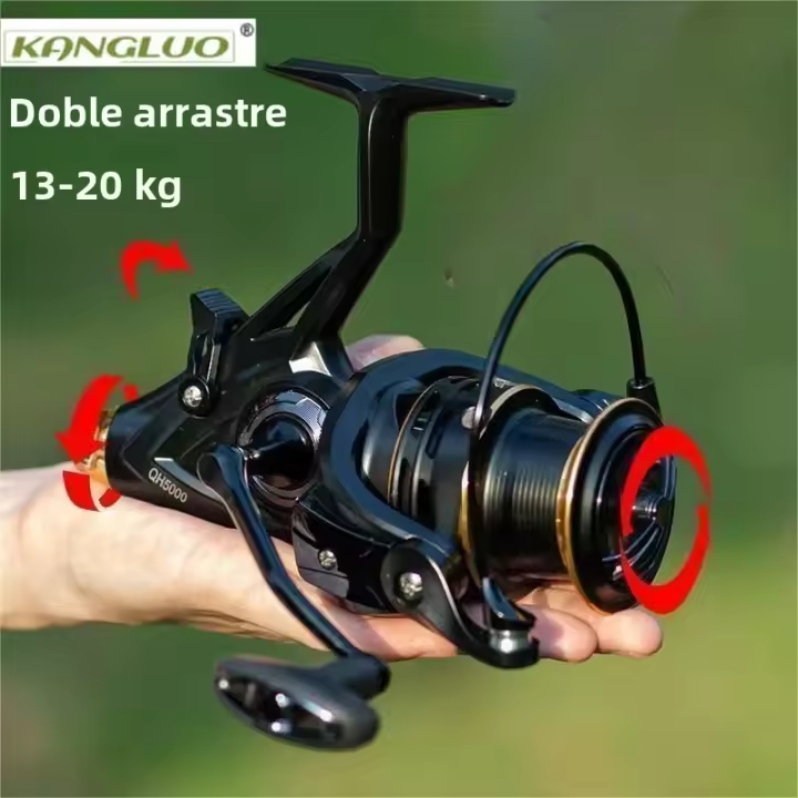 Carrete De Pesca Para Carpa KANGLUO QH4000-6000 Doble Arrastre Fuerte 20kg Carretilha Pesca En Oceano Y Río Metal Bait Casting Ratio De Engranajes 5.2:1 - 1