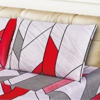 Juego de Sábanas Abstractas con Rayas Rojas, Lila y Negras - Diseño Geométrico Moderno | 3/4 Piezas (Sábana Ajustable + Funda Nórdica + 1-2 Fundas Almohada) | Tallas 90/135 cm (3pz) y 150 cm (4pz) | Tejido Poliéster Ultra Suave Antipilling - details 1