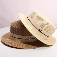 Sombrero De Paja Para Mujer Verano Estilo Flat Top Small Top Hat Para Playa Y Vacaciones Sombrero Tejido En Paja Protección Solar - details 0