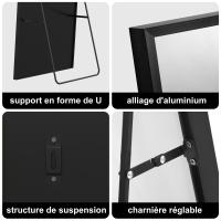 Espejo de cuerpo entero rectangular 164x54 cm, espejo de pie negro con soporte en U, marco de aluminio, cristal templado, espejo moderno para dormitorio, vestidor y salón - details 1