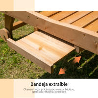 Outsunny Tumbona de Madera Exterior Silla Reclinable de Jardín con 2 Ruedas Respaldo Ajustable en 3 Niveles y 1 Bandeja Carga 130 kg para Terraza Patio Natural - details 4