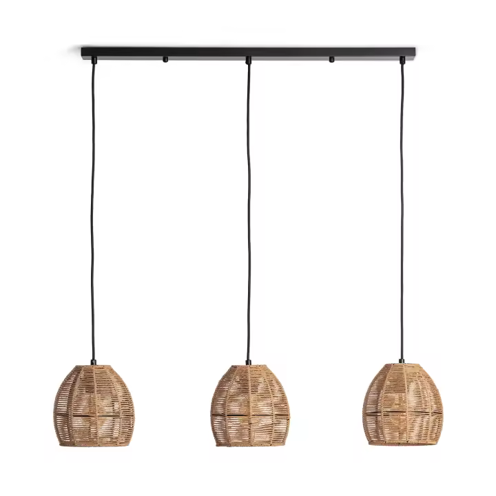 LEDKIA LIGHTING - Lámpara Colgante 3 Focos | Papel Trenzado | Diseño Natural para Salón, Dormitorio | Compatible con Bombilla E27 | Longitud Ajustable, Natural - 1