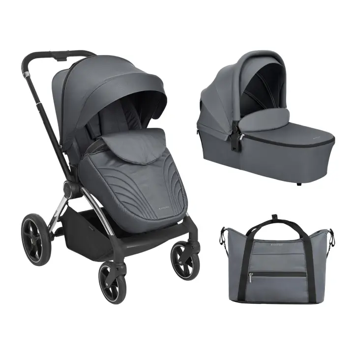 Cochecito Kikka Boo Kara Premium Dos Piezas - Desde el Nacimiento Hasta 22 Kg - Marco de Aluminio - Plegado Rápido - Asiento Orientado Hacia Atrás - Asa de Empuje de Cuero - 1