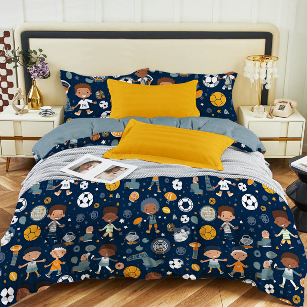 Juego de sábanas infantil 3 piezas para cama 90/105 cm | Diseño “Fútbol Niño” con bajera ajustable, encimera y funda de almohada larga