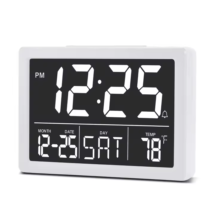 Reloj despertador, reloj digital, reloj digital eléctrico con pantalla LED de 5,5", brillo, volumen ajustable, fecha y temperatura, reloj de mesa para mesita de noche, dormitorio - 1