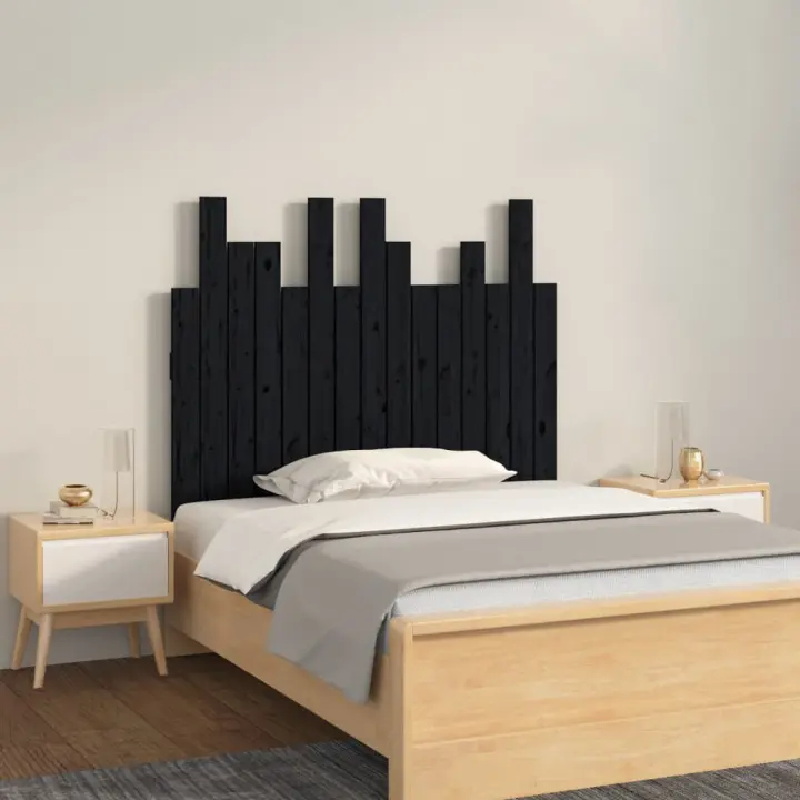 Cabecero de cama de pared madera maciza pino negro 95,5x3x80 cm - 1