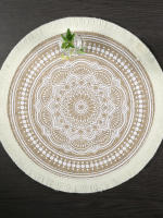 Mantelera Redonda De Lino Y Algodón Vintage Con Borlas De Jute Antideslizante Para Mesa Accesorios De Vaso Eco-amigable - details 5