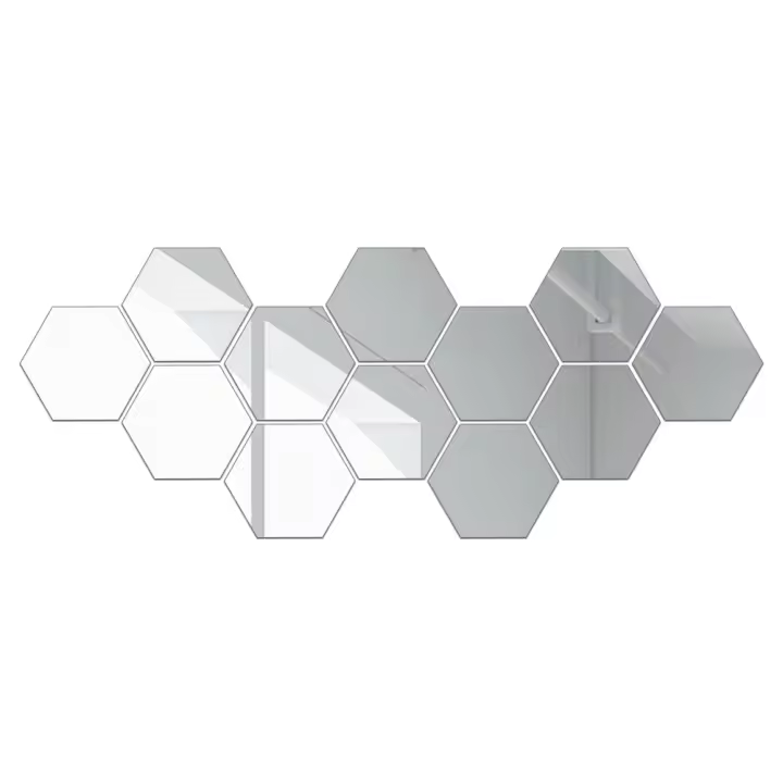 Pegatinas de pared de espejo, 12 piezas de espejo hexagonal, arte DIY, pared de espejo acrílico decorativa para el hogar - 1