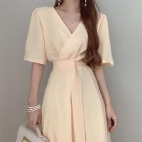 Vestido REALEFT Para Mujer Verano Otoño Manga Acolchada V-Neck Cinturón Frontal Cruzado Elegante Casual A-Line Midi Para Oficina - details 10