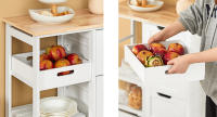 Carro de Almacenamiento Mueble Auxiliar de Cocina Carrito de Servir con 3 Cajones y 3 Estantes Blanco 68 x 38 x 85 cm FKW79-W ES - details 1
