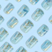 Kit De Uñas Postizas Con Diseño Geométrico Y Estampado De Océano Azul 24 Piezas Uñas Falsas Cortas De ABS Para Arte De Uñas - details 3