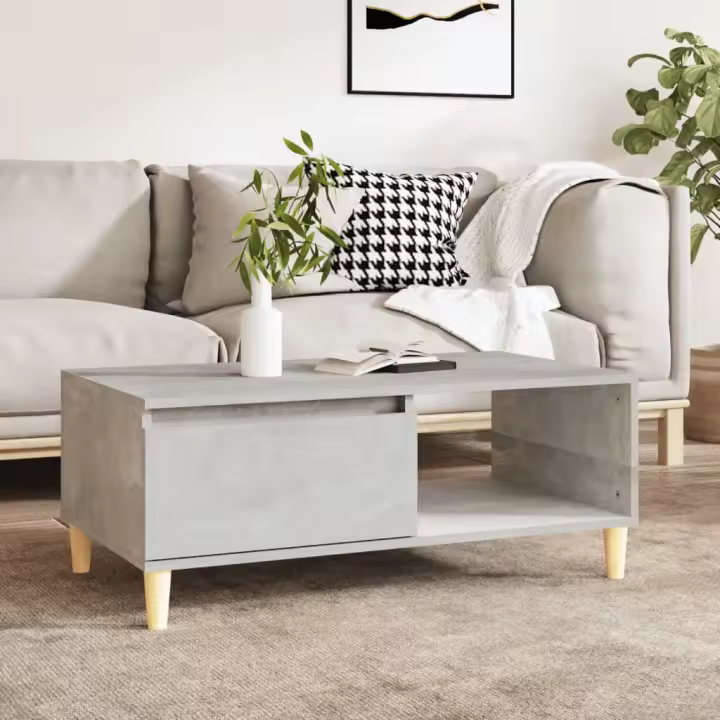 vidaXL Mesa de centro madera contrachapada gris hormigón 90x50x36,5 cm - 1
