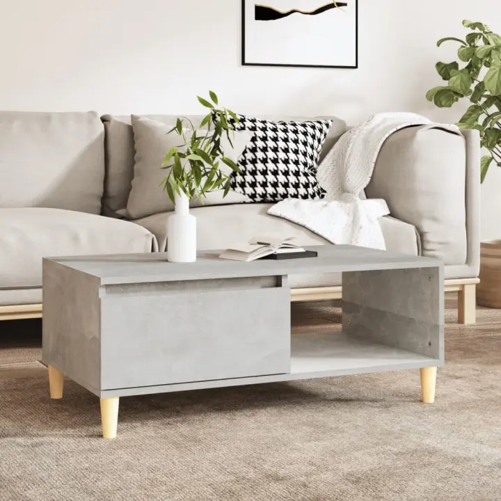 vidaXL Mesa de centro madera contrachapada gris hormigón 90x50x36,5 cm - 1