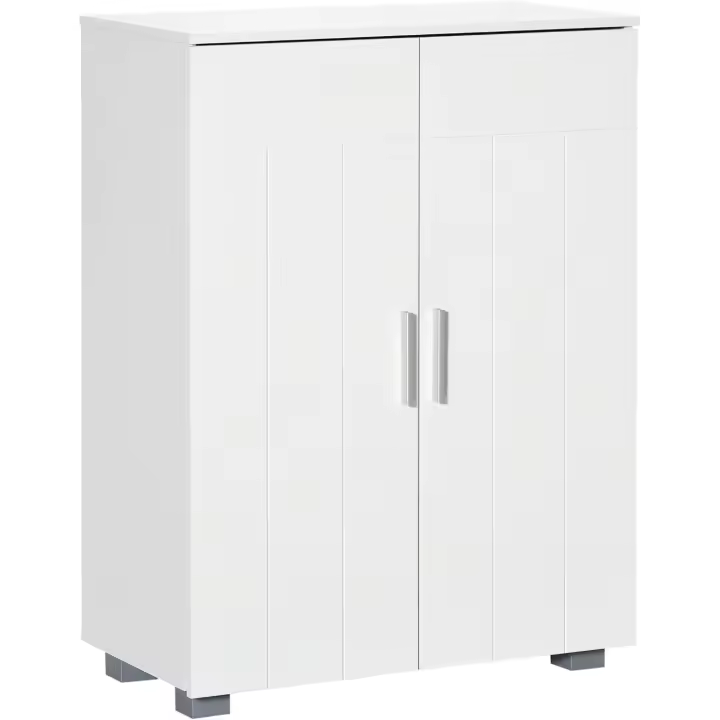 Armario de Baño con 2 Puertas y 2 Estantes Ajustables de 7 Niveles Mueble Auxiliar de Almacenaje para Salón Cocina Antivuelco 60x30x80 cm Blanco - 1