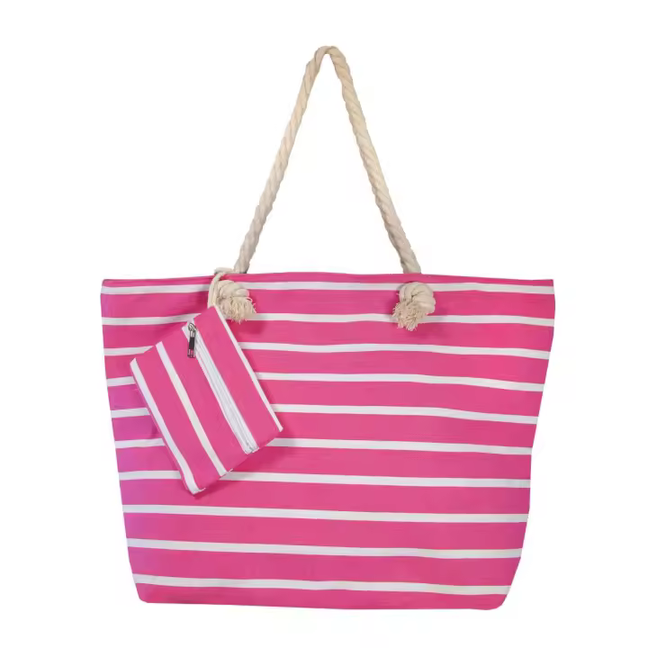 SUN & SURF Bolsa Playa Gran Capacidad con Cremallera 60x40x20cm y monedero a conjunto. Capazo Playa Verano. Asas Cuerda de Hombro. Bolsillos Interiores Cremallera - 1