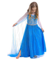 Vestido De Princesa Para Niñas Disfraz De Elsa Con Capa Ropa De Cosplay Para Fiestas De Carnaval Vestido Largo De Hielo Con Diamantes Estilo Europeo Y Americano Talla Verdadera Para Edad 4-6A-LINE Sin Aros - details 1