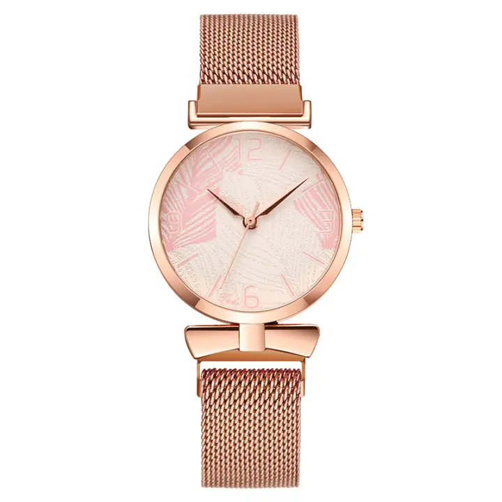 Fashion Art Leaf Flower Pattern Ladies Watch Reloj de mujer Reloj de cuarzo absorbente Lazy Reloj de pulsera de mujer - 1