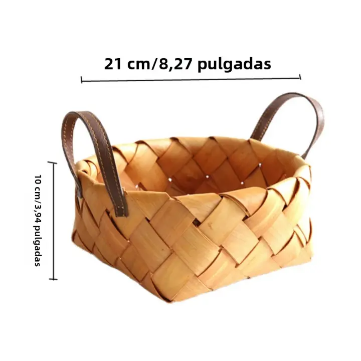 Cesta De Almacenamiento Para Escritorio Hecha De Bambú Tejida a Mano Cesta De Frutas Y Vegetales Con Mango Organizador Decorativo Para Rituales Y Costumbres - 1