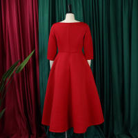 Vestido Elegante Para Mujer 2024 Moderno Cuello Redondo Tres Cuartos Ajustado a La Cadera A-Line Midi Fiesta Cumpleaños Cena Boda - details 16