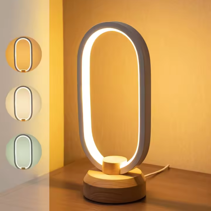 Lámpara de mesa LED pequeña, lámpara de noche ovalada, Luz de Mesa Blanca, lámpara de escritorio que cambia de 3 colores - 1