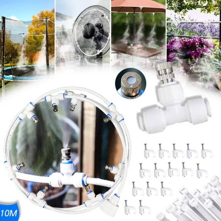 Sistema de enfriamiento por nebulización de 10 m, nebulizador para jardín, sistema de riego exterior, kit de enfriamiento por nebulización de riego automático para invernaderos y jardines. - 1