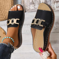 Zapatillas de cuña con Suela Gruesa para Mujer, Nuevas, informales, de gran tamaño, a la moda, Con piedra de metal, sandalias con Boca de Pez - details 2