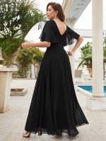 Vestido De Novia Sastre Unithorse Elegante Con Encaje Y Mariposa En Manga Chiffon Para Damas De Honor V-Neck Largo Al Piso - details 49