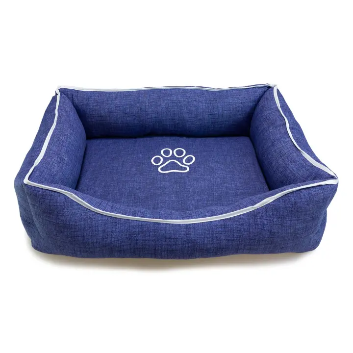 Cama Cama cuadrada Azul con Huella y Ribete 70x55x19cm - 1