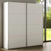 Meimon Armario de 2 puertas correderas de gran capacidad, con barra de colgar de aluminio extraíble (2 uds), estantes interiores, guías metálicas con freno, tiradores de aluminio perfilado y acabado en tablero melaminizado E1 - details 1