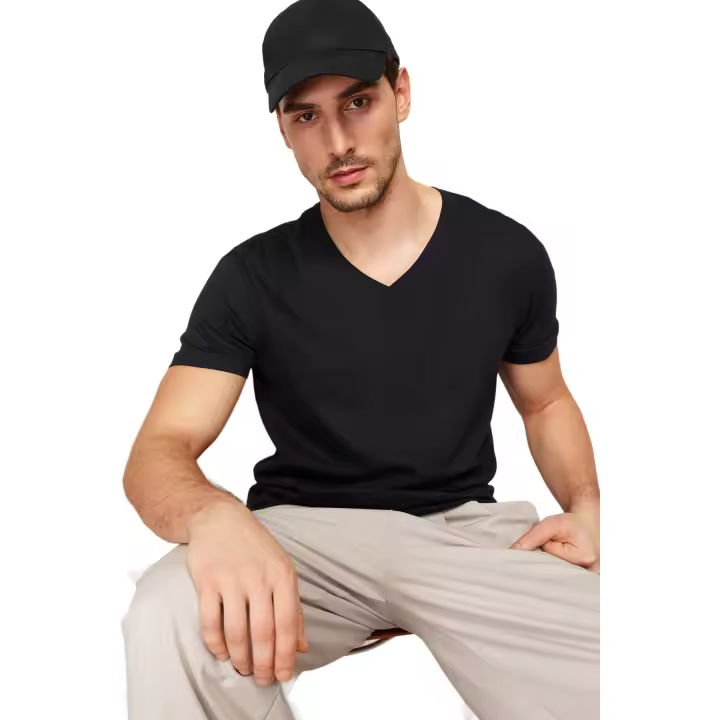 Trendyol Black Regular/Normal Cut V-Neck Basic 100% Cotton T-Shirt Tmnss24Ts00084 - 1