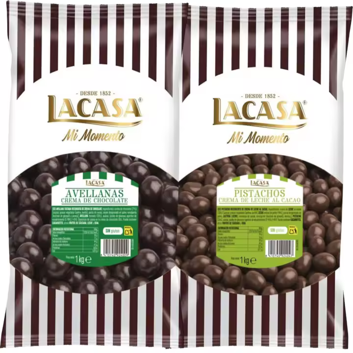 Lacasa Mi momento Pack 2 kg: deliciosas bolas de  Avellana con chocolate Negro y Pistachos con chocolate Leche - 1