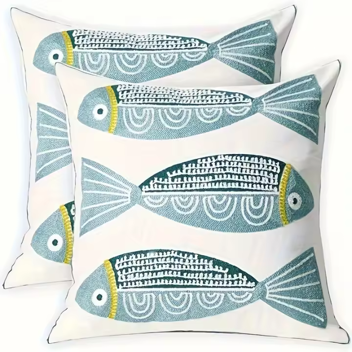 2pcs Set Soft Cotton Embroidered Floral Throw Pillow Covers, Zippered Decorative Cushion Cases for Sofa and Bedside - Machine Washable - 1