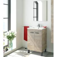 Meimon Mueble de baño 2 puertas con espejo incluido, estructura de tablero de partículas melaminizado con cantos de PVC. Bisagras metálicas, tiradores y patas de aluminio lacados en negro mate. Ideal para lavabo, no incluye grifería ni lavabo - details 3