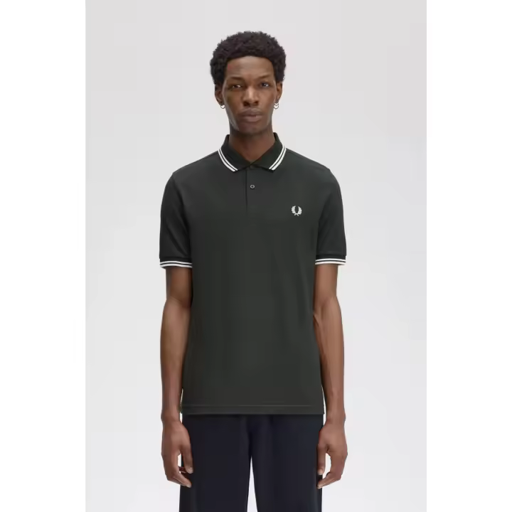Fred Perry Polo M3600 Hombre T50 Verde Ribetes Blancos - 1