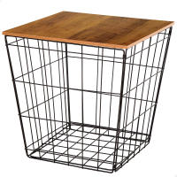Max Home - Mesa auxiliar cuadrada, tapa efecto madera, almacenaje, estructura metálica negra, líneas geométricas, estilo industrial, decoración, para salón, dormitorio, baño - details 0