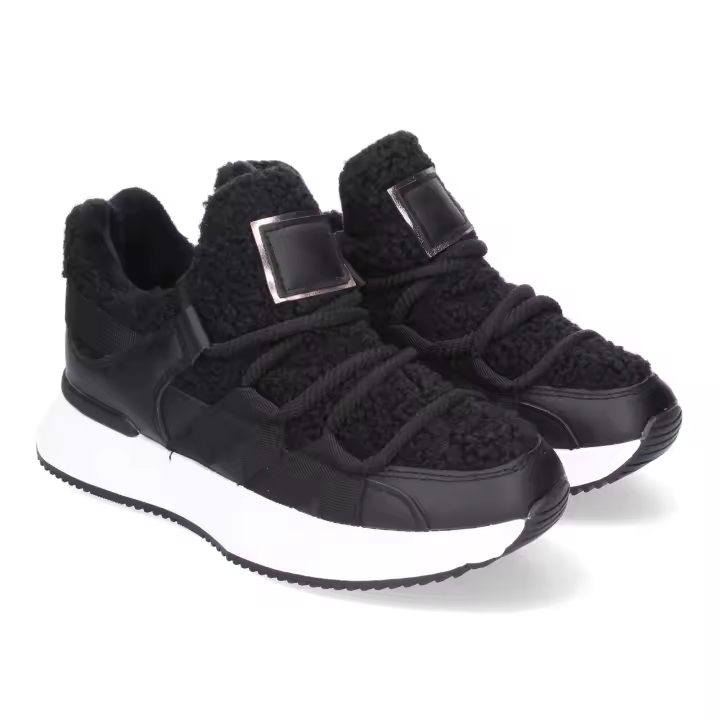Davinia Shoes Zapatillas Deportivas  para Mujer con Forro de Borreguillo, Suaves y Comodas, Diseño Moderno, Cierre de cordoneras, Ideal para Otoño-Invierno. Shoes&Blues.es CD-3303-Negro - 1