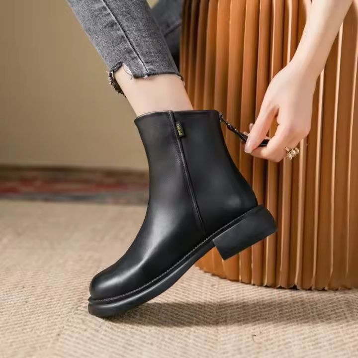 Botas De Mujer Estilo Británico Con Suela Gruesa Cómodas Y De Moda Almidón De Pierna Media Estilo Coreano Zapatos De Invierno - 1