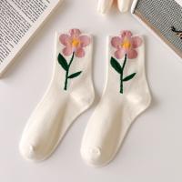 Calcetines De Mujer Estilo Japonés Coreano Dibujos Animados Flores Colores Caramelo Harajuku Kawaii Medio Tubo Calcetines Casuales Transpirables - details 5