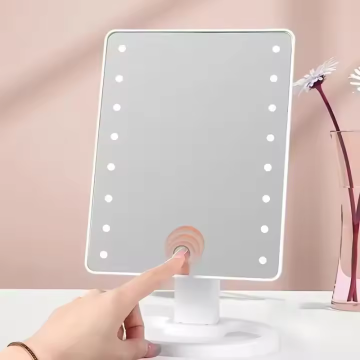 Espejo De Maquillaje Con Luz Y Pantalla Táctil Iluminación Ajustable Rotación De 180 Grados Energizado Por Baterías Espejo De Belleza - 1