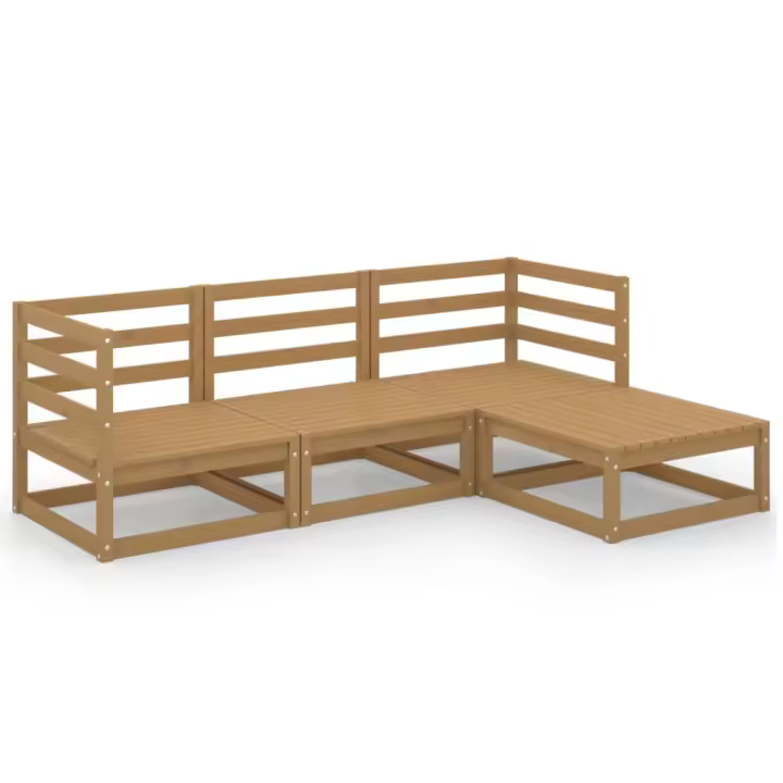 vidaXL Muebles de jardín 4 piezas marrón miel madera maciza de pino - 1