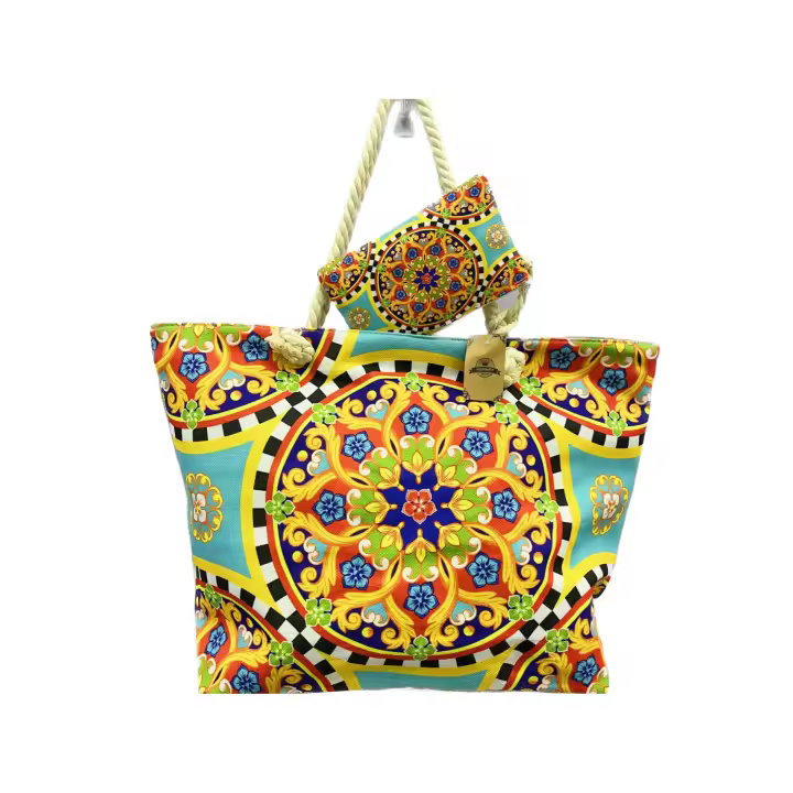 MEJORADA Bolso de Playa Grande con Estampado Multicolor y Monedero - 1