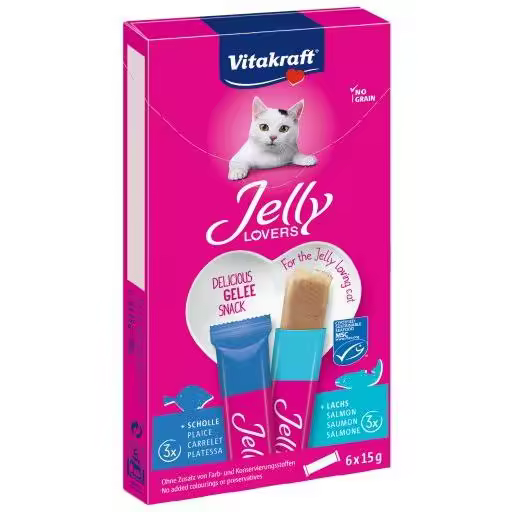 Vitakraft Snacks Barritas Húmedas Jelly Lovers Salmón y Platija para Gatos - 6x15 gr - 1