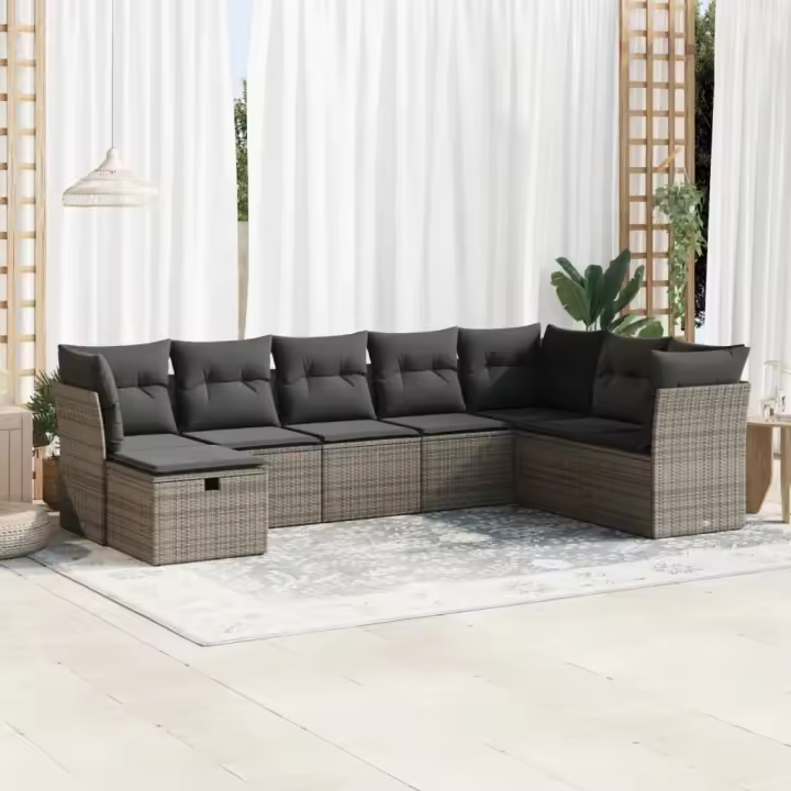vidaXL Set de sofás de jardín y cojines 8 piezas ratán sintético gris - 1