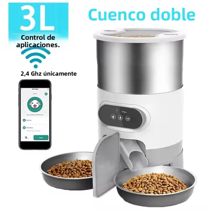 Dispensador Automático De Alimentos Para Mascotas Tuya Smart APP Compatible Con Gatos Y Perros Pequeños Y Medianos Alimentación Remota Pantalla LCD Capacidad De 4.5L O 3L - 1