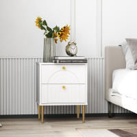 HOMCOM Pack de 2 Mesitas de Noche Mesillas de Noche Dormitorio con 2 Cajones y Patas de Acero Estilo Moderno 40x35x50 cm Blanco - details 3