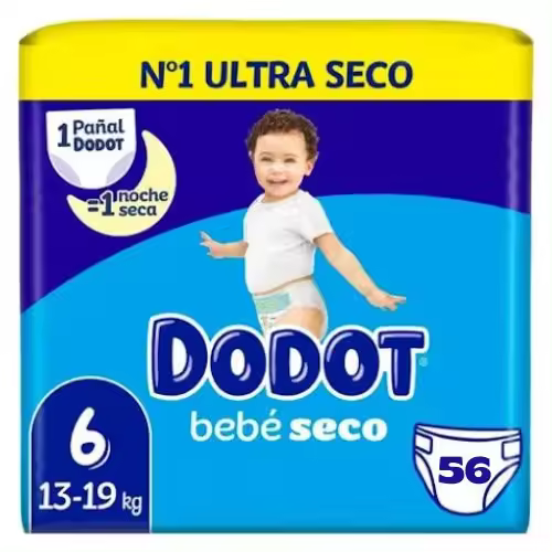 Dodot pañales Bebé Seco Talla 6 (13-18 kg) Pack de 56 pañales - 1