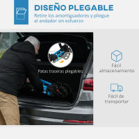 HOMCOM Andador para Ancianos Plegable de Aluminio Andador para Personas Mayores con Asiento y 4 Ruedas Andador con Altura Ajustable Frenos de Maneta y Bolsa de Transporte Azul y Negro - details 9