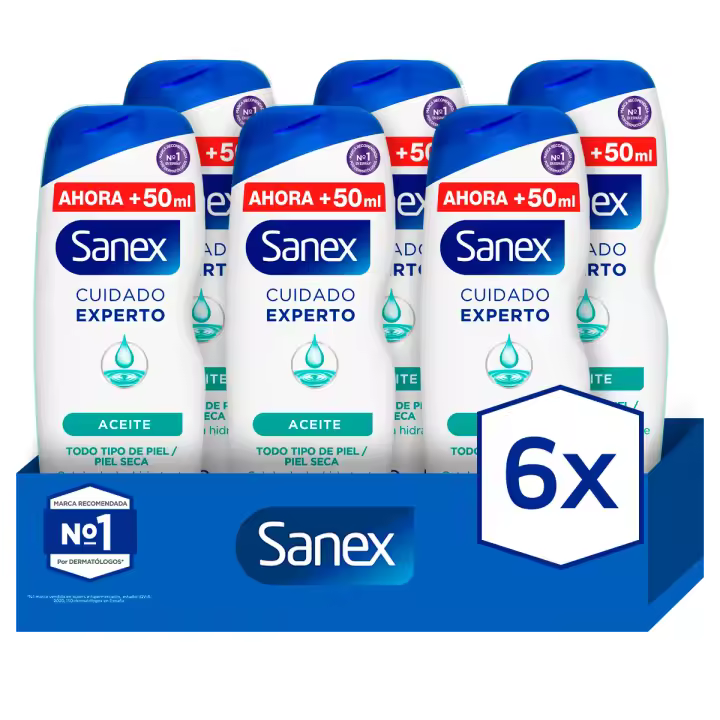 Gel de ducha o baño Sanex Cuidado Experto Aceite para piel seca 600ml Pack de 6 - 1